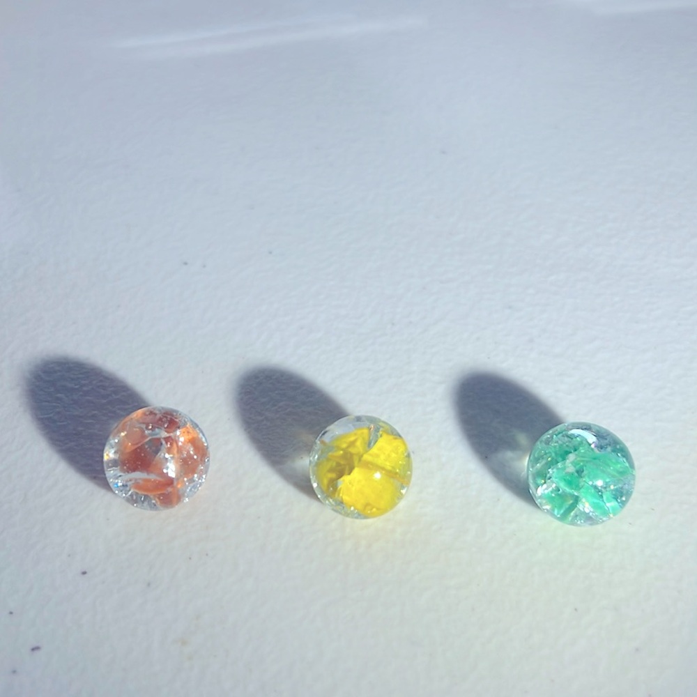 Vintage c1950’s Marbles Orange, Yellow & Mint, Glass Collectible Handmade 3